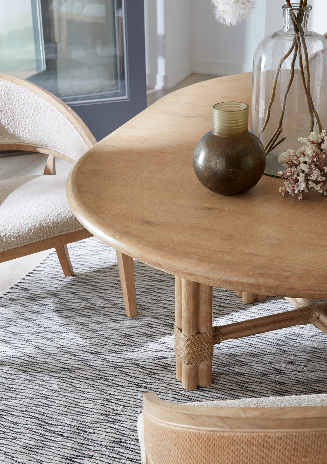 Retreat Pole Rattan Round Dining Table with 1-20in Leaf