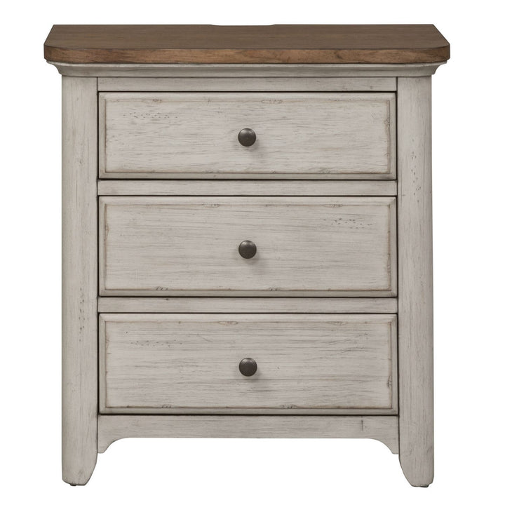 Farmhouse Reimagined 3 Drawer Night Stand w/ Charging Station