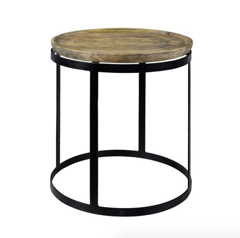 Wood and Metal Round End Table