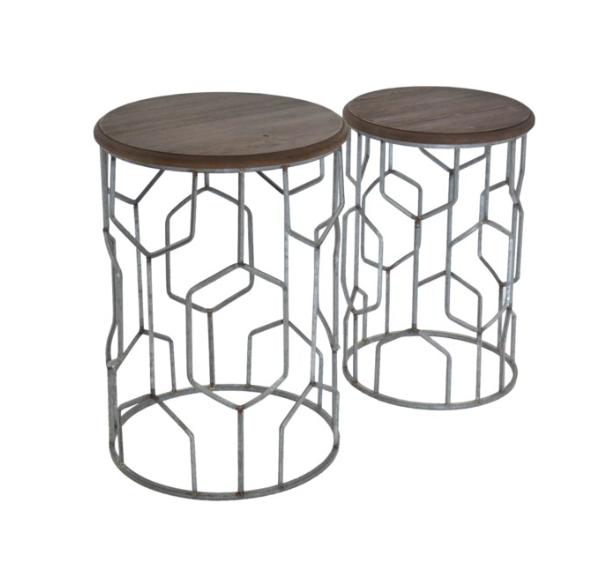 Set of Tables Geometric Metal and Rustic Wood