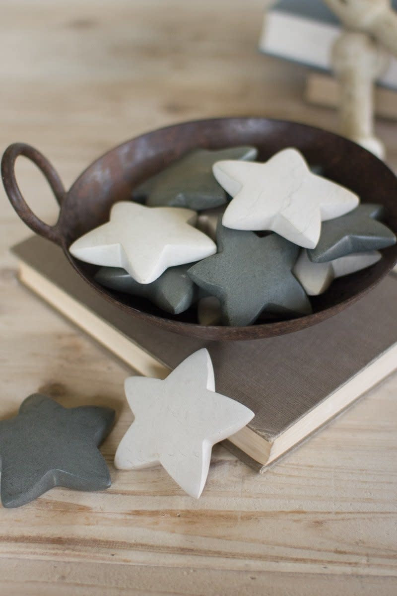 Set Of Six Hand Carved Stone Stars - Light Grey
