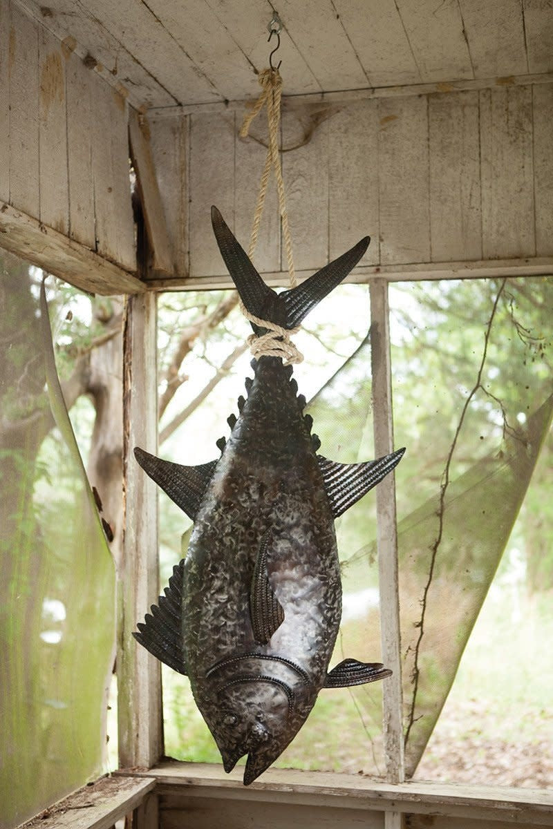 Recy Hand Hammered Metal 3 Dimensional Tuna W Sisal Rope