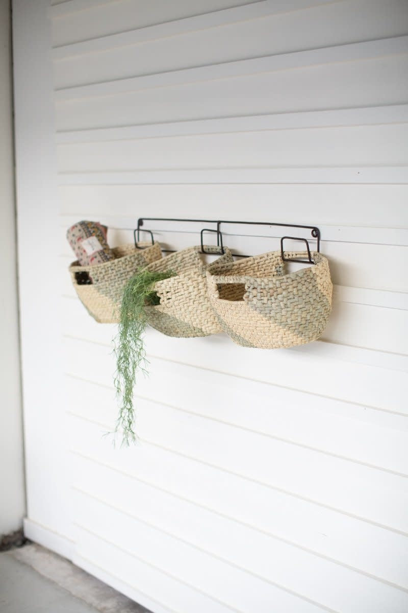 Set/3 Hanging Woven Seagrass Baskets On Recyc Metal Frame