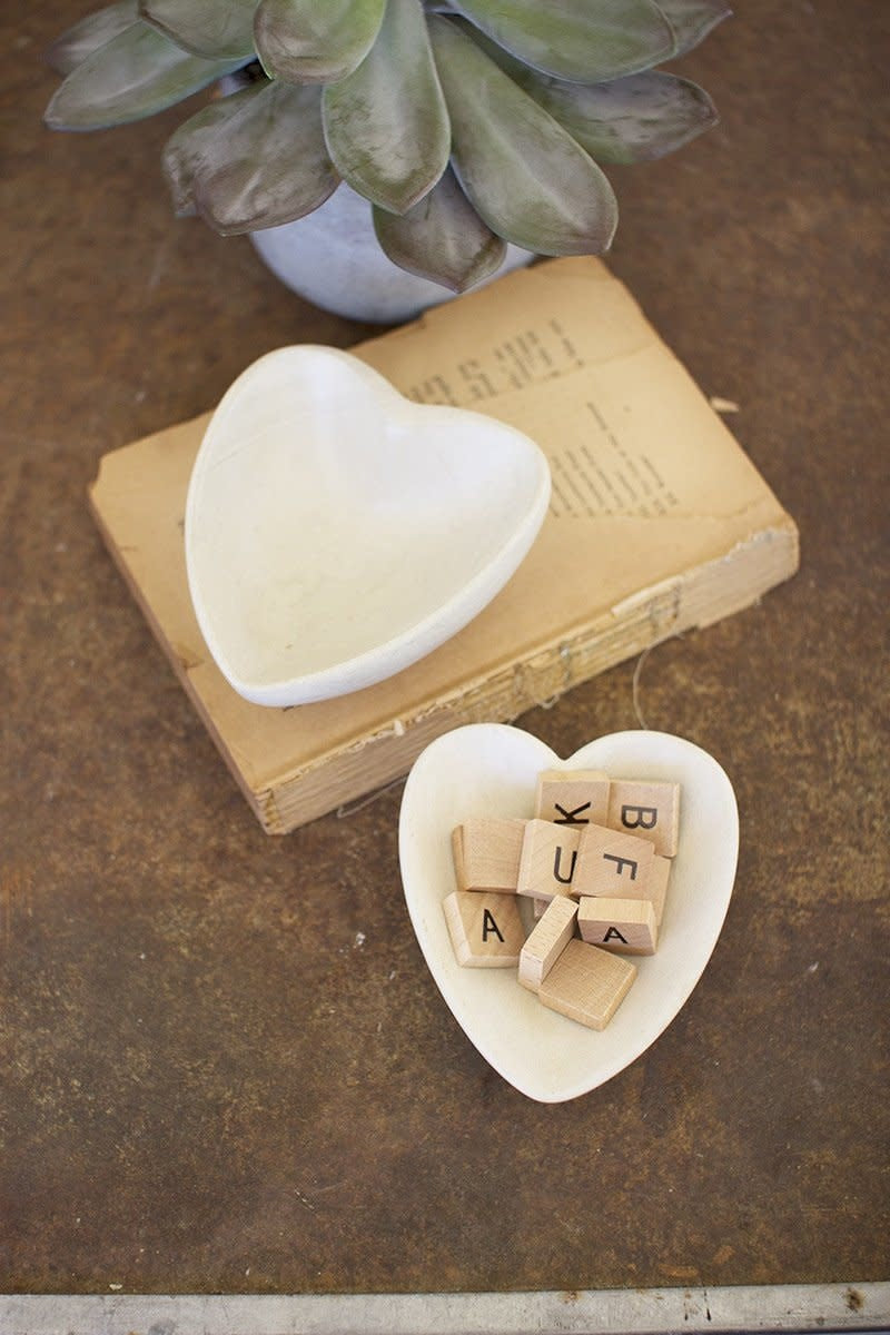 Carved Stone Heart Bowl - Light Grey