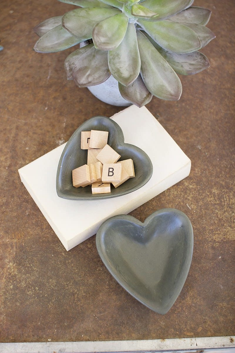 Carved Stone Heart Bowl - Dark Grey