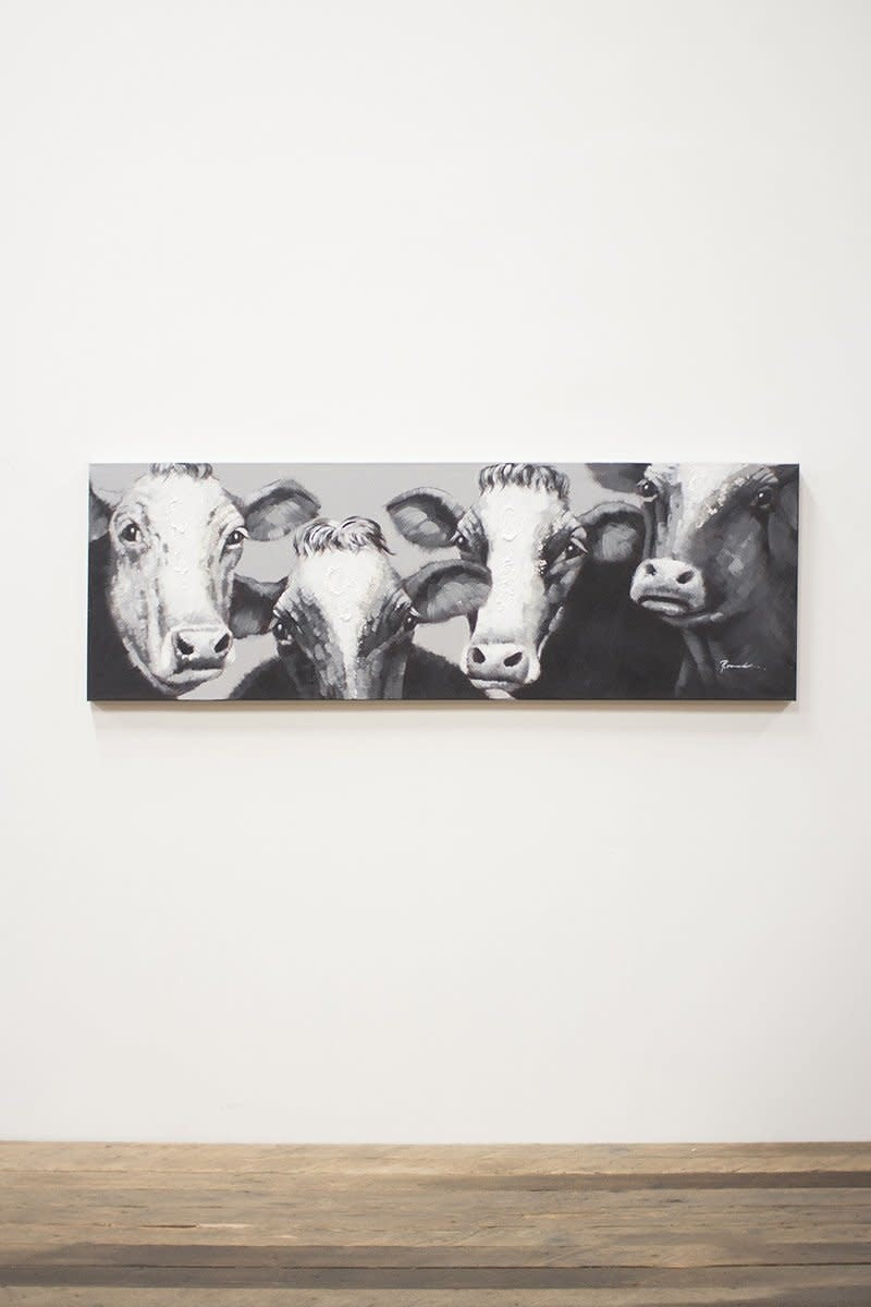 Oil Painting Black And White Four Cows