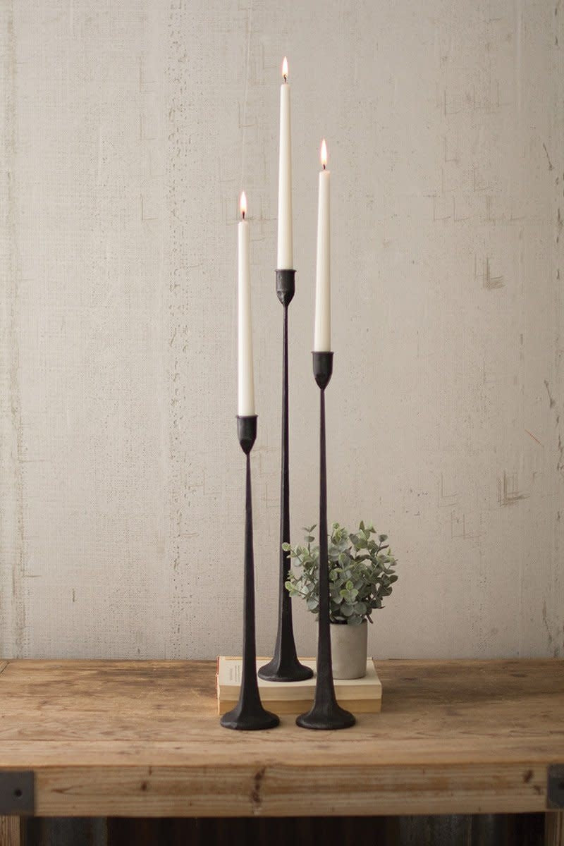 Set Of Three Tall Cast Iron Taper Candle Holders