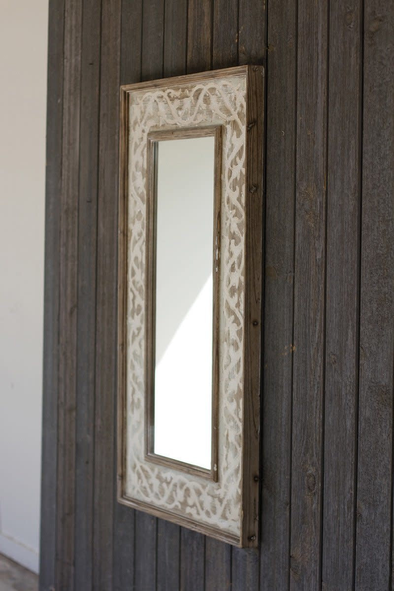 Wooden Framed Mirror With Fluer De Lis Detail