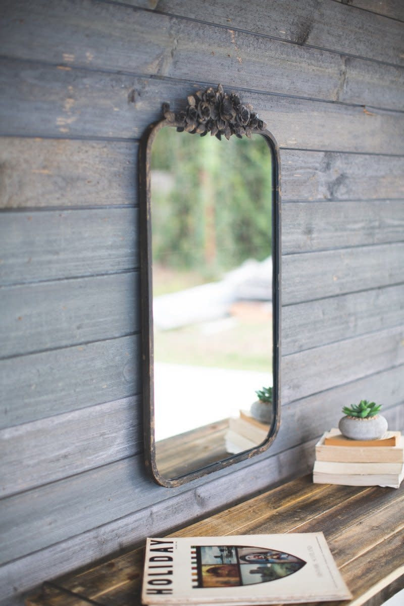 Rectangle Metal  Mirror With Flower Details