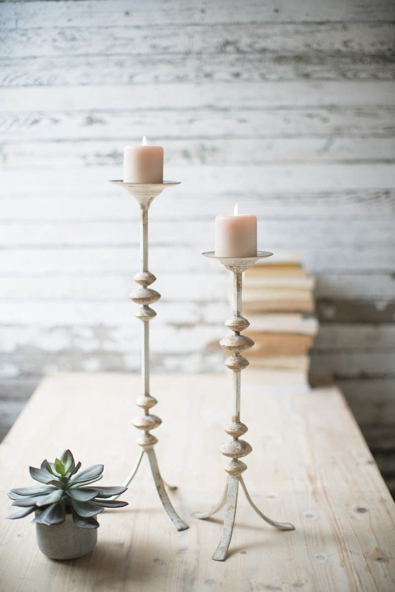 Set Of Two Painted Metal Candle Towers