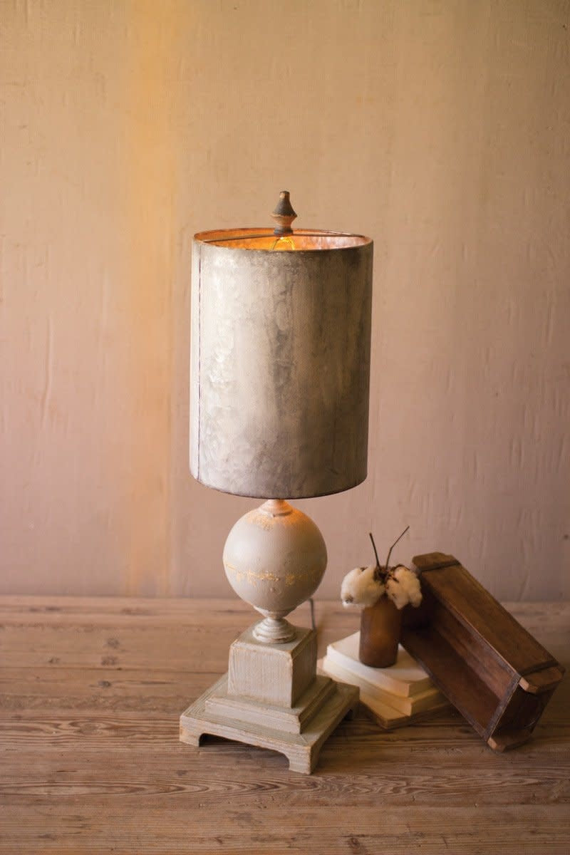 Table Lamp - Wood And Metal Base With Tall Metal Shade