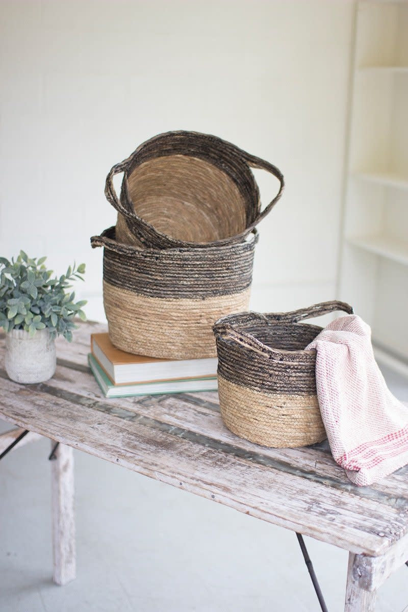 Set Of Three Black And Natural Baskets
