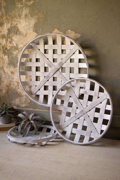 Set Of Three Round Split Wood Trays - White Washed