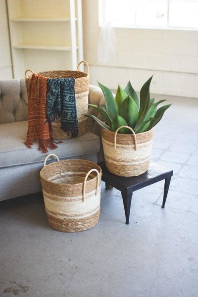 Set Of Three Round Baskets - Two Toned Natural