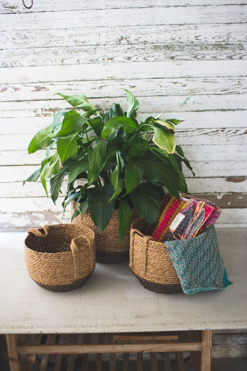 Set Of Three Round Baskets With Jute Handles