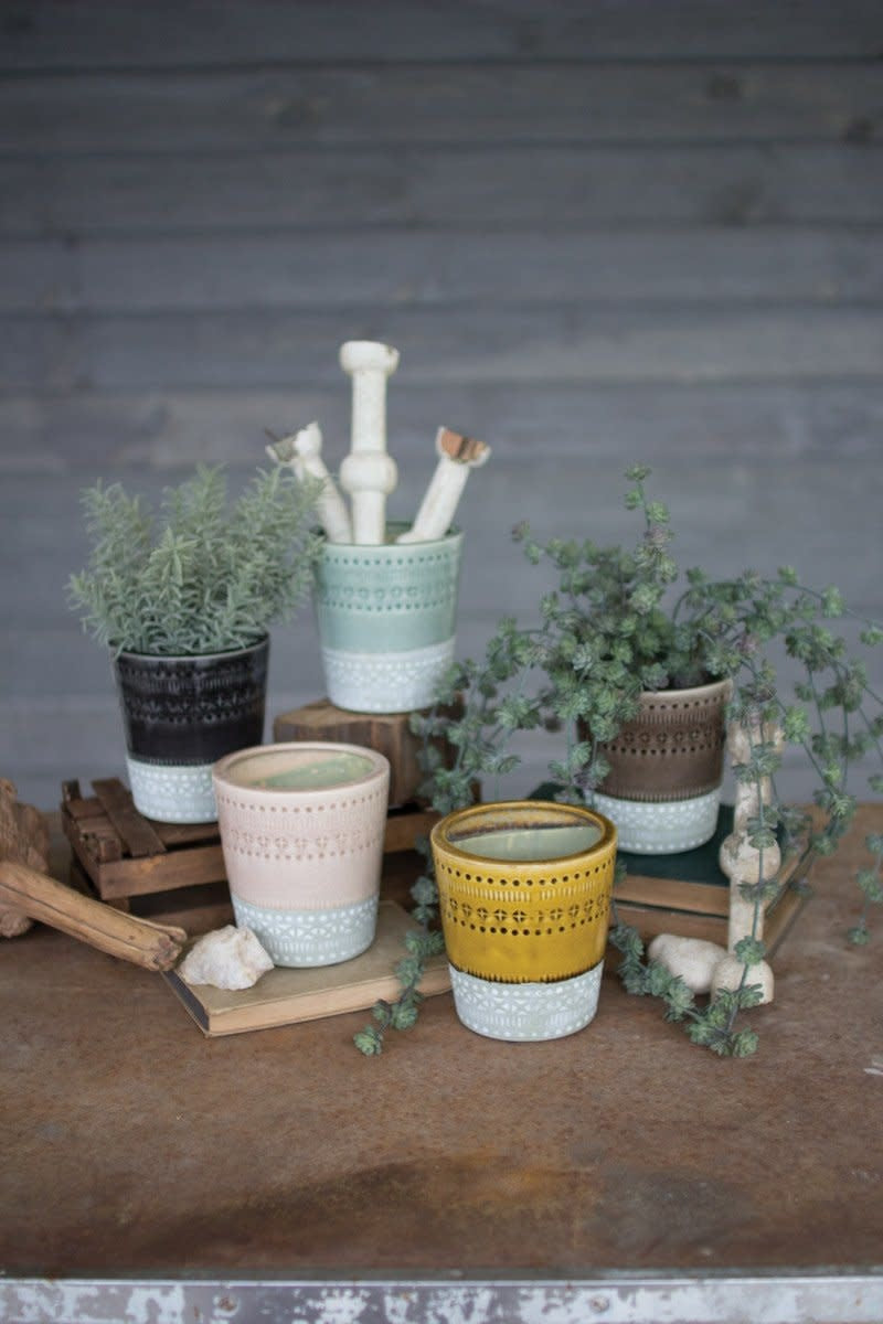Set Of Five Ceramic Pots - One Each Color