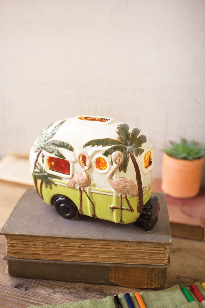 Ceramic Flamingo Camper Night Light