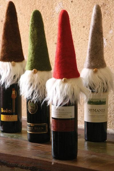 S Of 4 Felt Santa Wine Toppers With Wispy Beards
