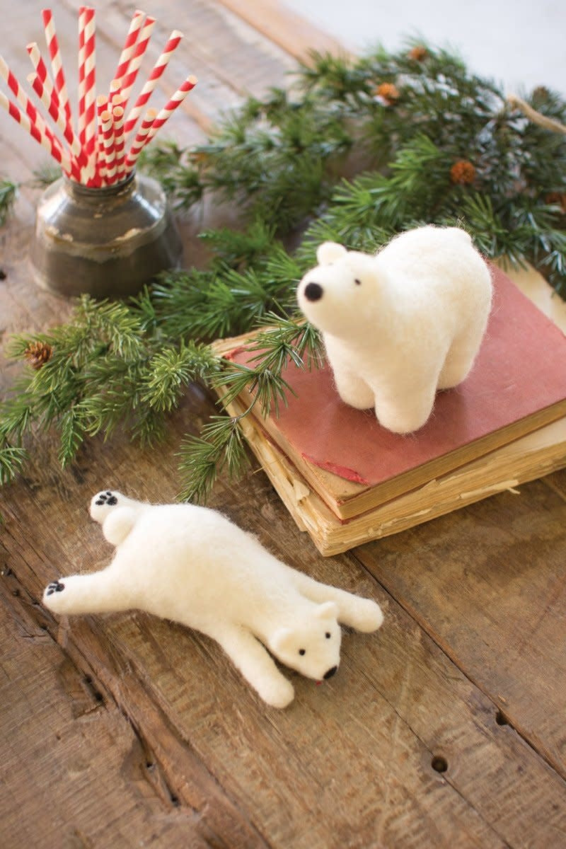 Set Of Two Felt Polar Bears