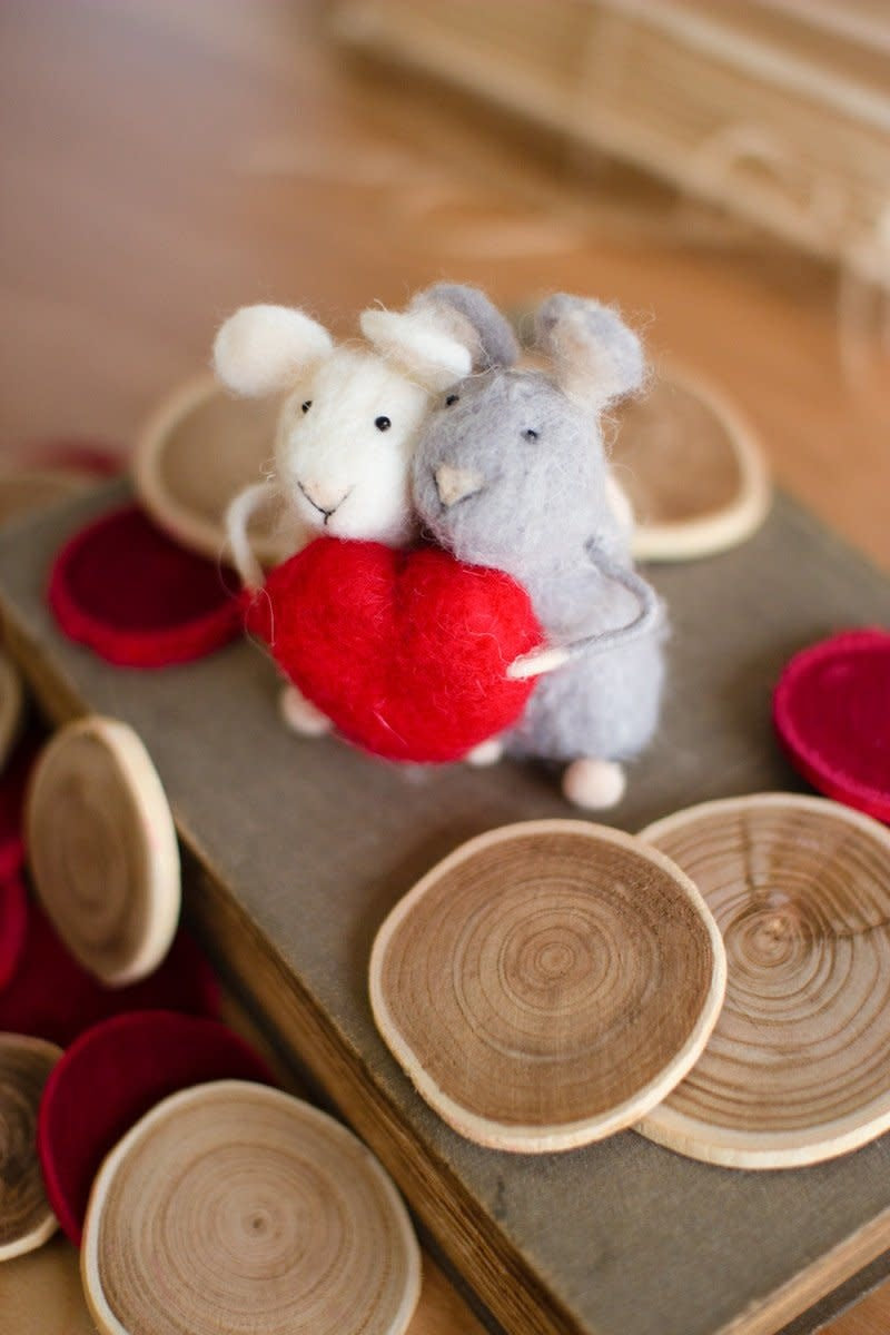 Set Of Two Felt Mice With Heart