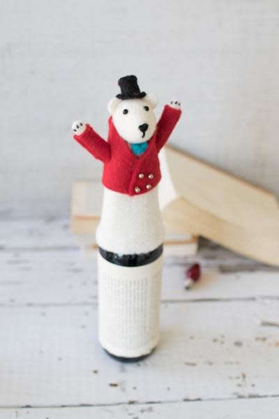Felt Christmas Bear Wine Topper