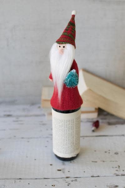 Felt Santa With Knitted Hat Wine Topper