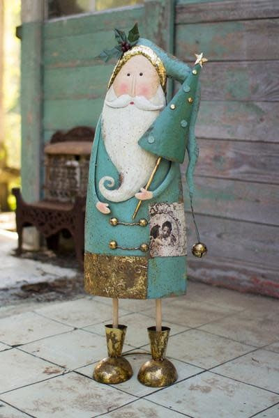Painted Metal Santa With Tree