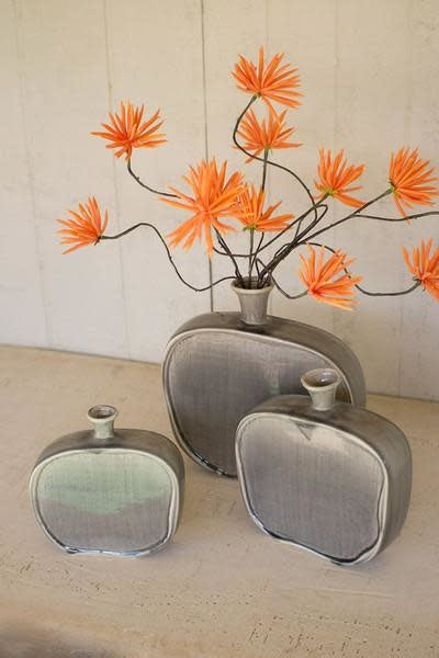 Set Of Three Ceramic Flat Bottles With Textured Grey Finish
