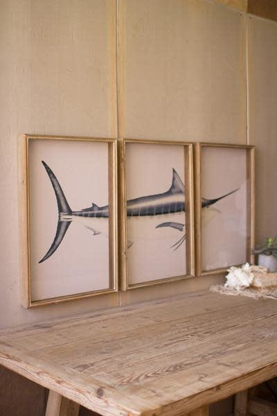 Set Of Three Marlin Print Under Glass