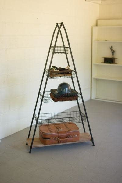 A Frame Tower With Wire Baskets And Wooden Shelf