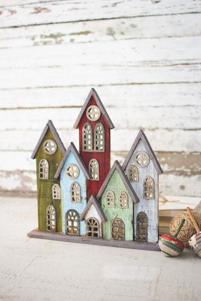 Recycled Painted Wooden Christmas Village