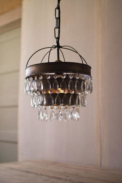 Pendant Lamp With Layered Shade And Hanging Gems