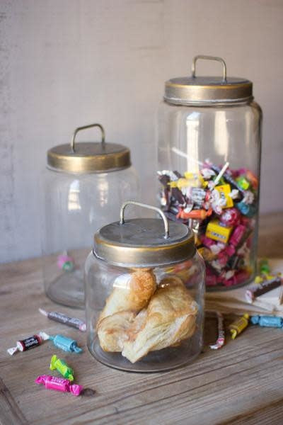 Set Of Three Glass Jars With Metal Lids