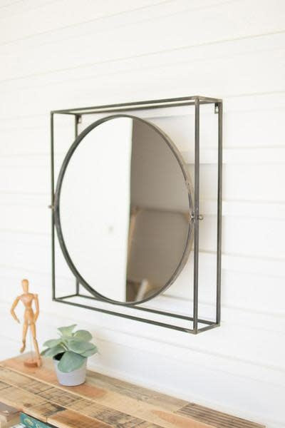 Round Mirror In A Square Metal Frame