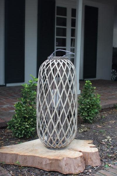 Tall Grey Willow Lantern With Glass - Large