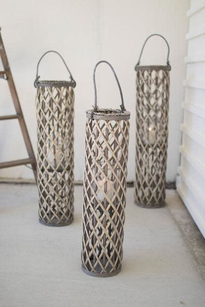 Grey Willow Lantern With Glass - Medium