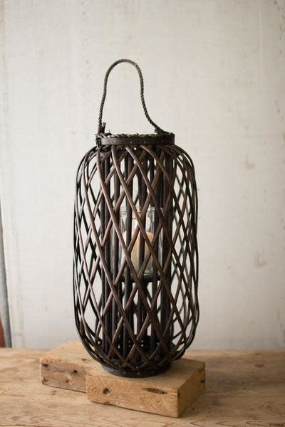 Large Willow Lantern With Glass - Dark Brown