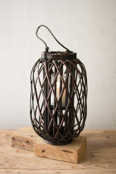 Medium Willow Lantern With Glass - Dark Brown