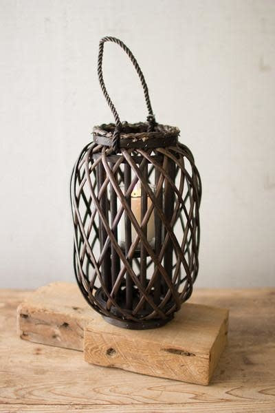 Small Willow Lantern With Glass - Dark Brown