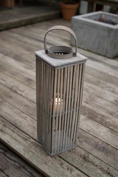 Small Square Bamboo Lantern With Glass - Grey