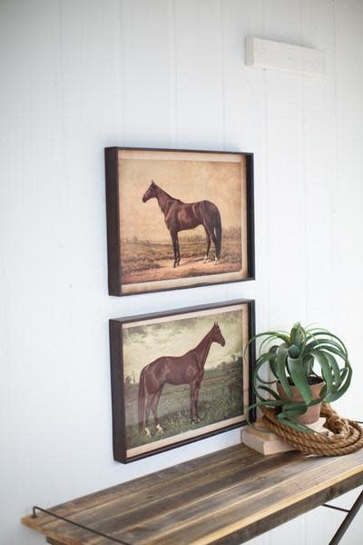 Set Of Two Horse Prints Under Glass