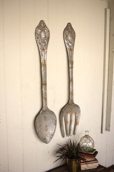 Set Of 2 Large Metal Fork And Spoon Wall Decor