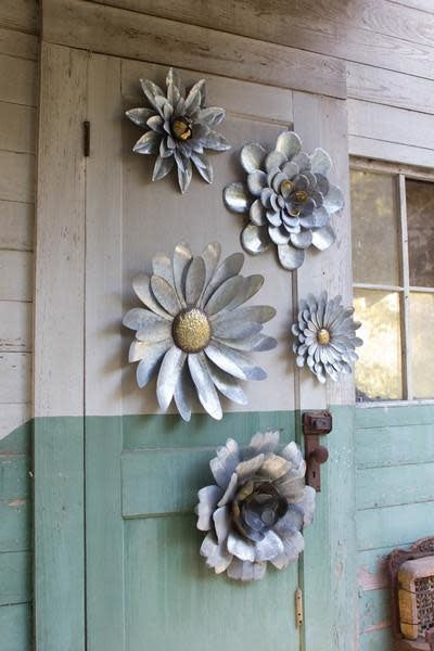 Set Of Five Galvanized Metal Wall Flowers