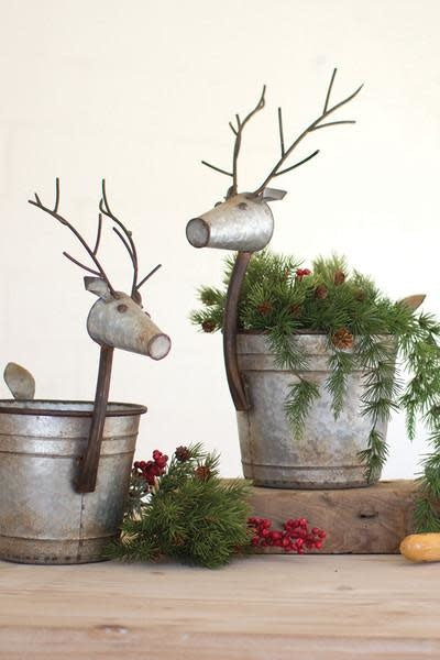 Set Of Two Metal Deer Planters