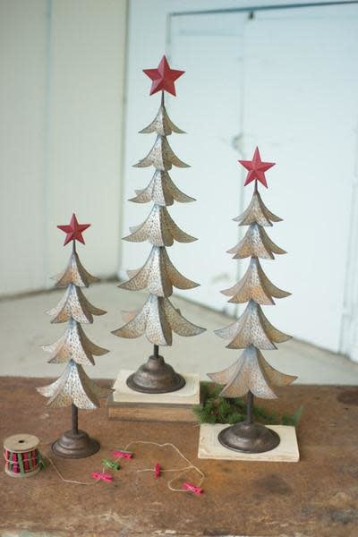 Set Of Three Metal Trees With Red Star