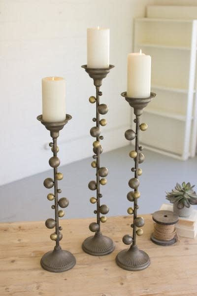 Set Of Three Metal Candle Stands With Ball Details