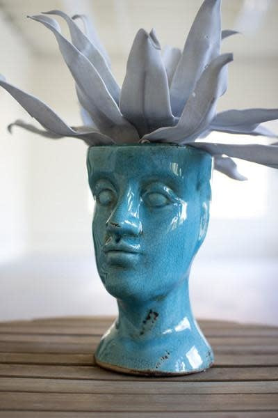 Ceramic Head Planter - Turquoise