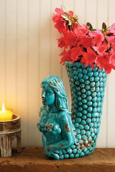 Turquoise Ceramic Mermaid Vase