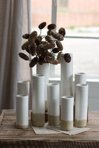 Set Of Nine White Ceramic Cylinder Bud Vases