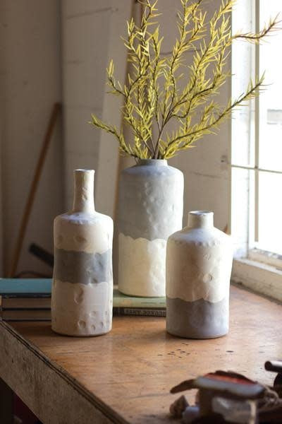 Set Of Three Ceramic Bottle Vases-matte Grey And Cream
